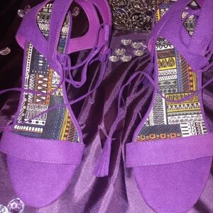 Ashley Stewart Purple Suede Wedge Sandals